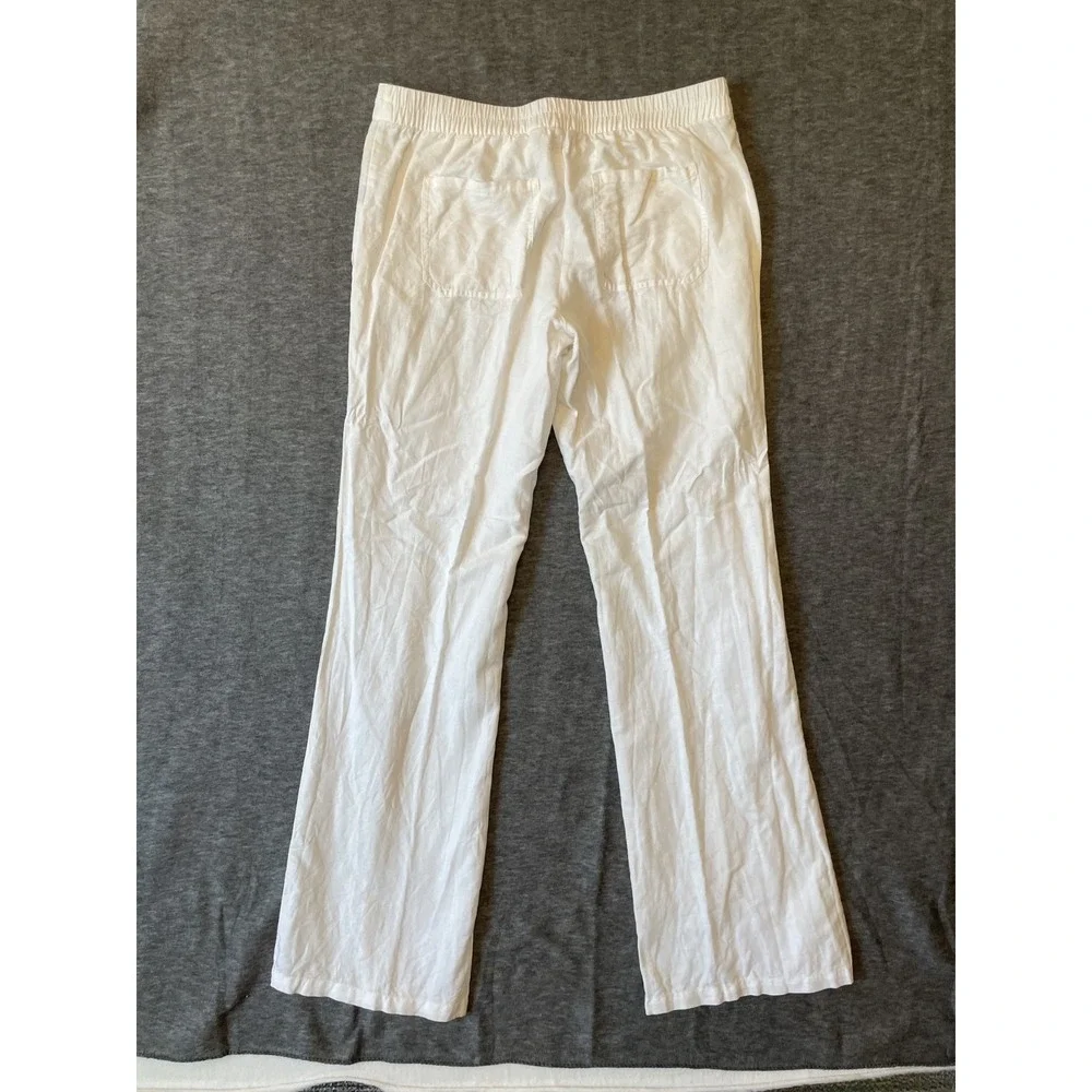 Volcom‎ Womens Sun Spent Wide Leg Linen Blend Ivory Pocket Pants, Large Size 14